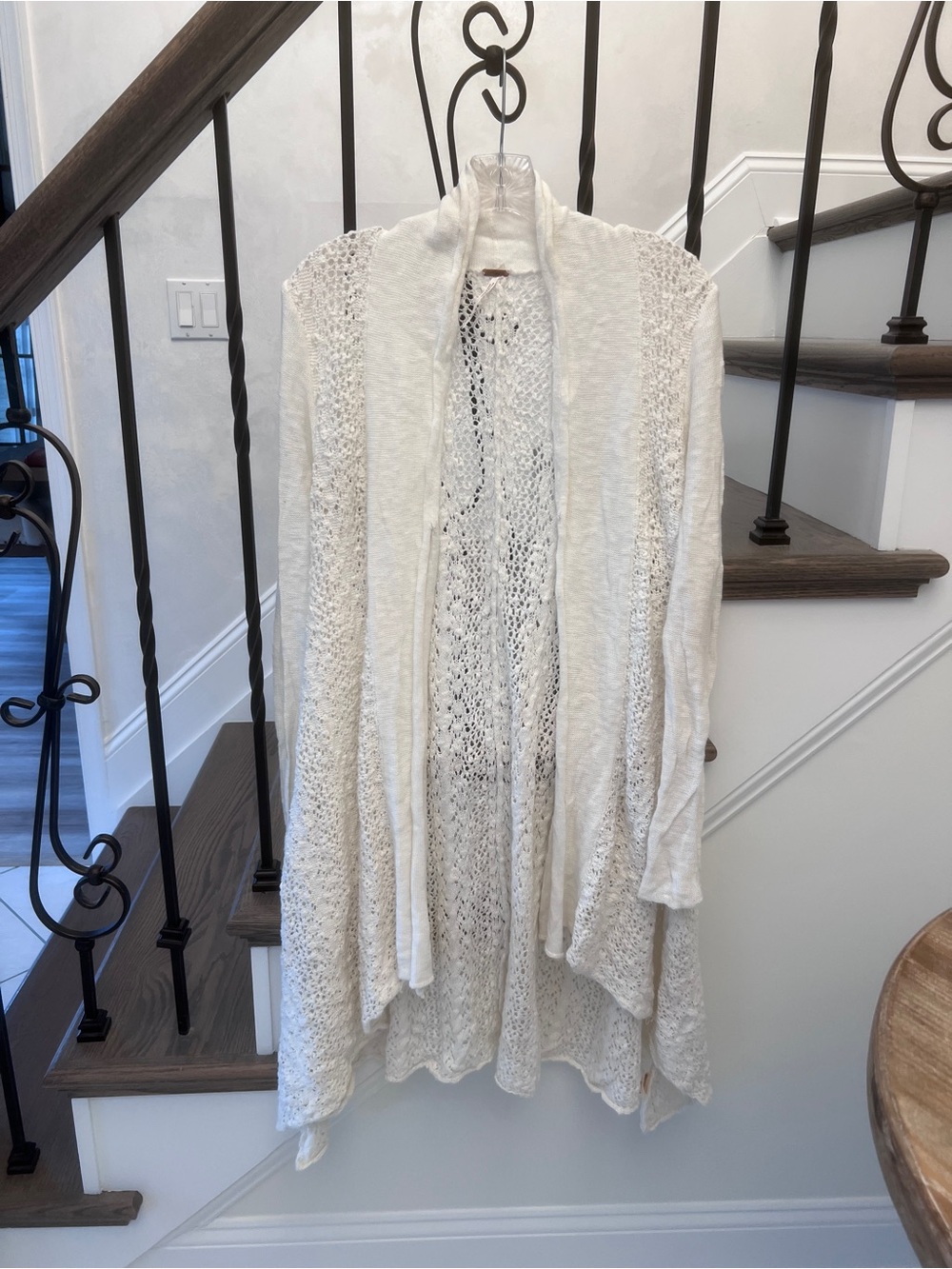 Free People Cream Open Knit Crochet Longline Duster Cardigan Sweater S Small
